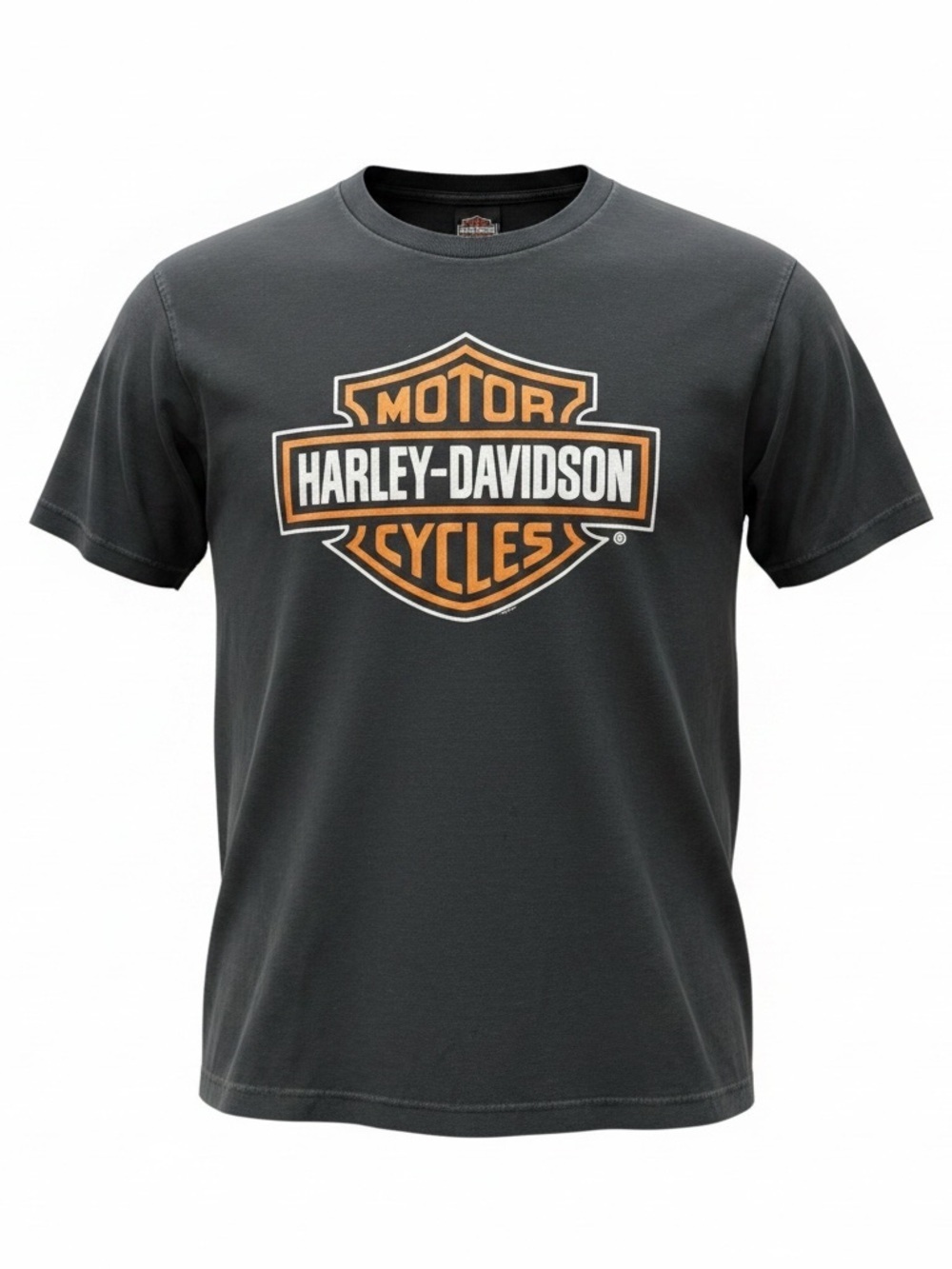 Harley-Davidson Black Tee with Orange & White Shield Logo Graphic T Shirt Large